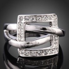 Arinna Square Wedding Engagement Fashion Finger Ring 18k Wgp Swarovski Crystal