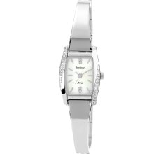 Armitron Ladies Silver Tone Bangle Bracelet with Crystal Accents and MOP Dial Watch