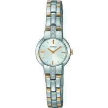 Authentic Seiko Quartz Ladies Crystal Silver Dial Two Tone Watch Sujg39 $250