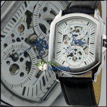 Automatic Mechanical Men Leather Hollow Fashion Wrist Watch Roman Numerals