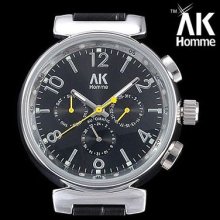 Automatic Mens Watch Ak-homme Date Yellow Silver Hand