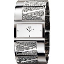 AX Armani Exchange Ladies' Rectangular Logo Bangle Watch White/ Silver