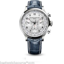 Baume & Mercier Capeland Moa10063 Silver Chrono Blue Leather 44mm B&p Ret: $4350