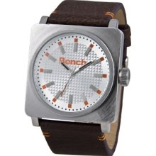 Bench Gents Silver Sunray Textured Dial Brown Strap Watch