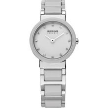 Bering White Ceramic Watch Sapphire Glass W/ Swarovski Crystals 10725-754