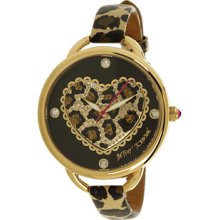 Betsey Johnson Watch, Womens Leopard Heart Printed Leather Strap 30mm
