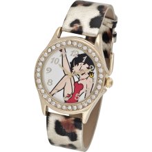 Betty Boop Ladies Watch with gold case and leopard strap