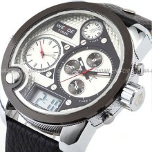 Black 3 Time Zone Oversized Mens Army Steel Sport Quartz Badass Wrist Watch
