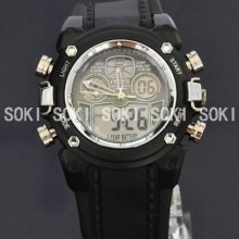 Black Day Date Alm Quartz Analog Digital Mens Band Military Strap Watch W22