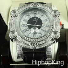 Black Designer Face Cee Lo Style Hip Hop Iced Out Watch Stainless Steel Back