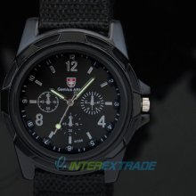 Black Luminous Hands Nylon Band Men Boy Gift Skating Sport Casual Quartz Watch