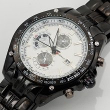 Black White Date Dial Sports Quartz Racing Steel Wrist Hand Watch Men Water