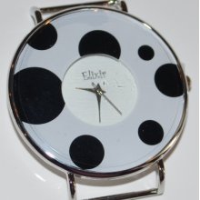 Black White Watch Face for Beaded Double Stranded Interchangeable Watch Bands. Silver Polka Dot Round Large