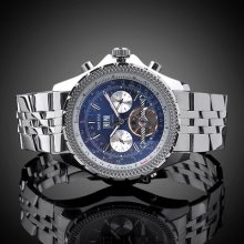 Blue Dial Tourbillion Mechanical Date Day Sports Automatic Wrist Watch