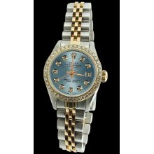 Blue diamond dial bezel rolex ladies watch date just SS & gold jubilee bracelet - Yellow - Metal