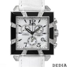 Brand New DEDIA Diamond Stainless Steel and Leather Watch - black