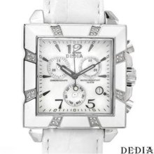 Brand New DEDIA Diamond Stainless Steel and Leather Watch - white