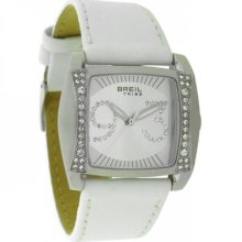 Breil Ladies Watch-tw0476-crystal Set Case-white Leather Strap