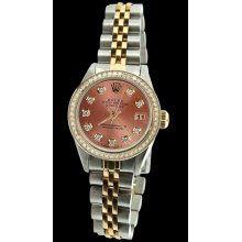 Brown diamond dial bezel SS & gold jubilee rolex date just ladies watch - Brown - Gold