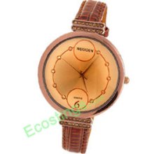 Brown Textured Leather Strap Good Wrist Watch for Ladies