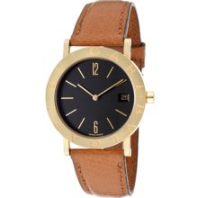 Bulgari Watches Men's Black Dial 18k Solid Gold Case (33 mm) Brown Lea