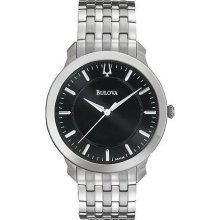 Bulova 96A134 Watch Dress Mens - Black Dial Stainless Steel Case Quartz Movement