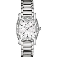 Bulova 96r135 Women's Stainless Steel Diamond Case Watch With White Dial