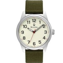 Bulova Corporate Collection Stainless Steel Case With Green Canvas Strap