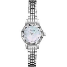 Bulova Diamond Stainless Steel Strap White Mop Dial Womens Wrist Watches 96p129