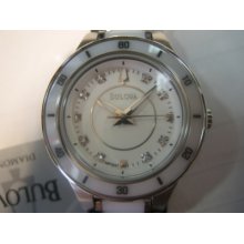 Bulova Women's Watch Quartz Diamond White Ceramic Original Edition Japan
