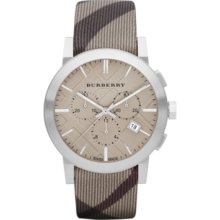 Burberry Watch, Mens Swiss Chronograph Smoke Check Fabric Strap 42mm B