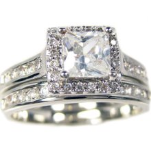 Bwr1066 Rhodium Plated Princess Cut Cz Engagement Ring Set