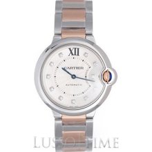 Cartier Ballon Bleu Medium Stainless Steel & 18K Pink Gold Diamond Dial Unisex Watch - WE902031