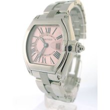 Cartier Roadster Lady's Stainless Steel Watch Pink Dial Ref. W62017v3 With Box