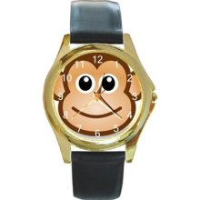 Cartoon Monkey (design 1) Round Gold Metal Watch
