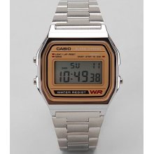 Casio Chrome & Gold Digital Watch: Silver One Size Mens Watches