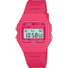Casio Mens Calendar Day/Date Watch w/Pink Accent LCD Dial and Pink