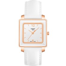 Cera Square Ladies White Quartz Gold Watch