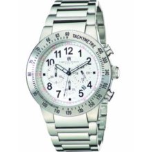 Charles-Hubert Paris 3896-WW Mens Stainless Steel White Dial Chronograph Watch