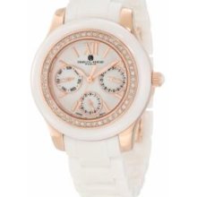 Charles-Hubert Paris 6810-W Rose-Gold Plated Stainless Steel Case Ceramic Band White Dial Multi-Function Watch