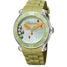 Chopard Womens Happy Sport Round Green Rubber Strap Diamond Watch 288524-3003