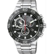 Citizen AT2090-51E Mens Stainless Steel Black Dial Eco-Drive Quartz Chronograph