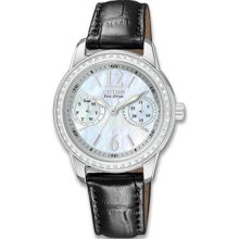 Citizen Eco-Drive Ladies Shilhouette Crystal Black Leather Watch