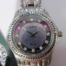 Citizen Eco-drive Lady's Watch Quartz Diamond Mop Dial All Stainless S Japan