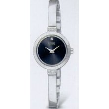 Citizen Eco Drive Silver Round Silhouette Crystal Bangle Watch W/Black Dial