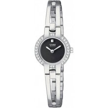 Citizen Ladies Silhouette Crystal Bangle Stainless Steel Black Dial Watch