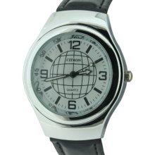Citron Men's Quartz Watch With White Dial Analogue Display And Black Plastic Or Pu Strap Asg102/A