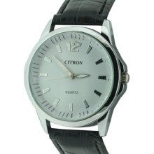 Citron Men's Quartz Watch With White Dial Analogue Display And Black Plastic Or Pu Strap Asg100/A
