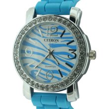 Citron Women's Quartz Watch With White Dial Analogue Display And Blue Plastic Or Pu Strap Cb1008/C