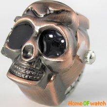 Classical Retro Bronze Tone Skull Head Stretchy Finger Ring Watch Quartz Gift